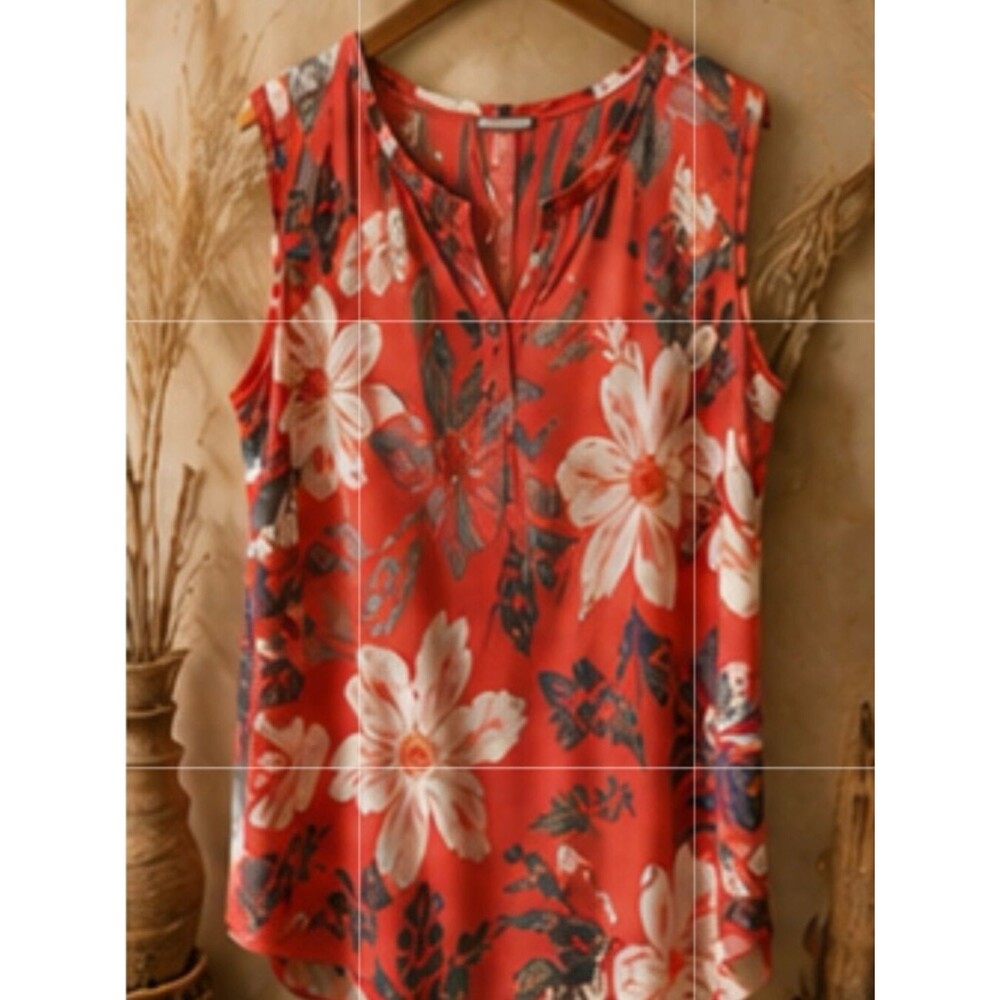 Violet&Claire Floral Print MultiColored Coral Salmon Sleeveless Top Size Medium